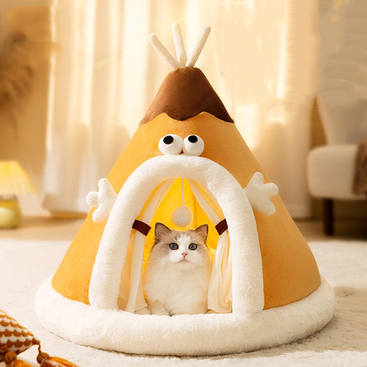 Winter Cat Teepee Tent Bed,Warm Indoor Pet Tent House for Cats(S-XL)