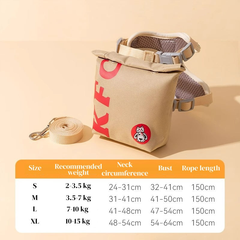 Dog Backpack Harness - Cute Detachable Hamburger Fries, Adjustable with Leash for Small Dogs