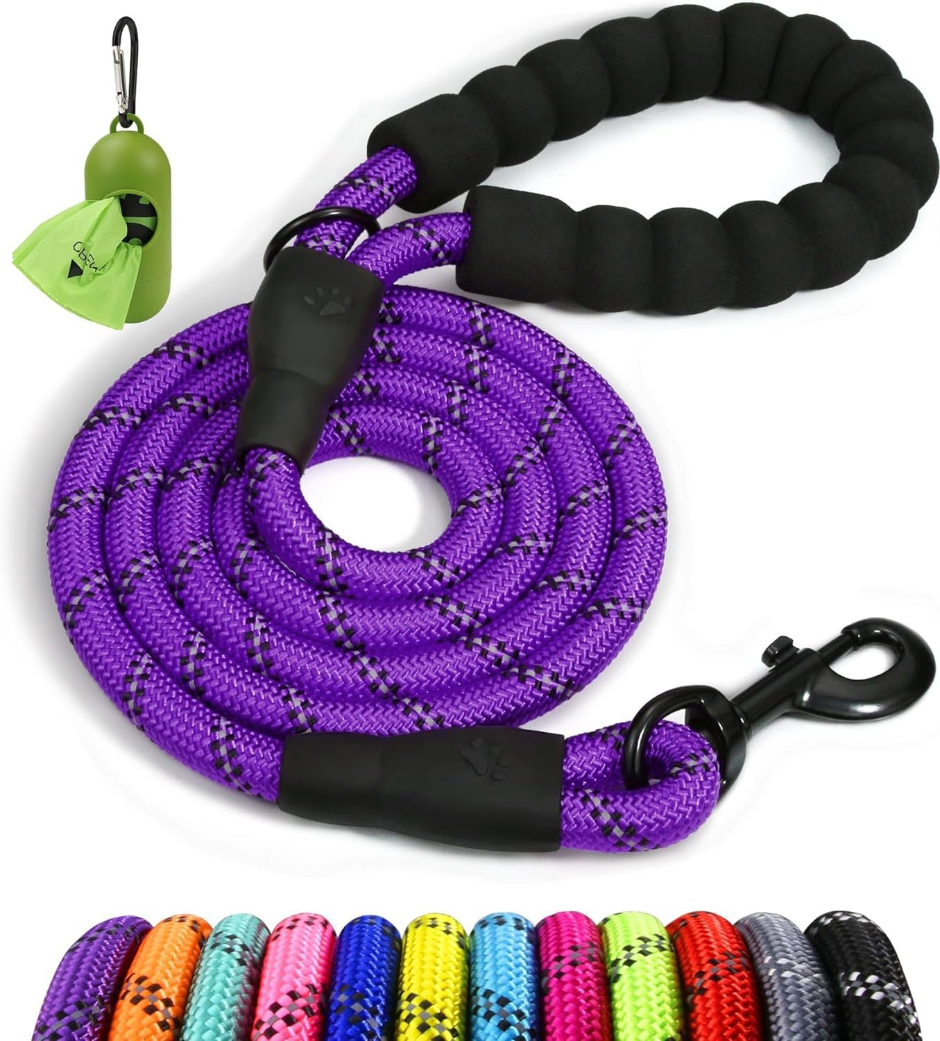 Rope Dog Leash 4-10 FT with Comfortable Padded Handle, Highly Reflective Threads Leash for Medium Large Dogs, 8 Colors