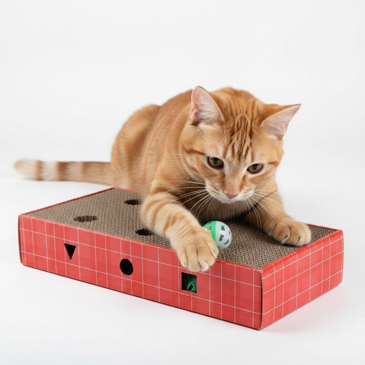 Interactive Cat Scratcher Carboard, Cat Puzzle Toy with Bell Ball