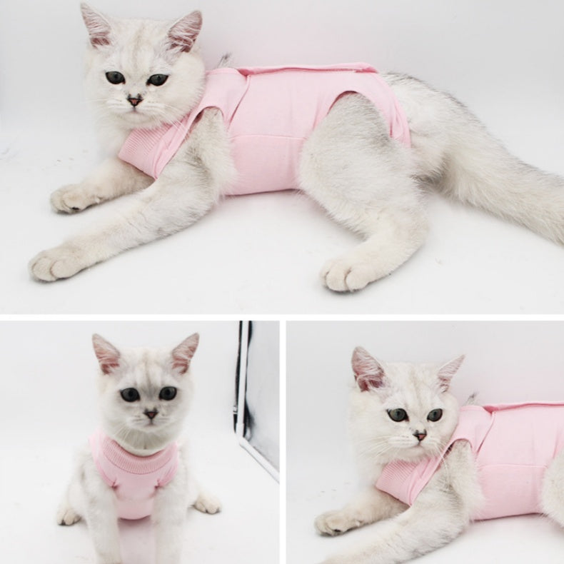 Cat Recovery Suit - Anti-Lick Breathable Elastic, Spay/Weaning Onesie S M L Pink/Blue/Purple