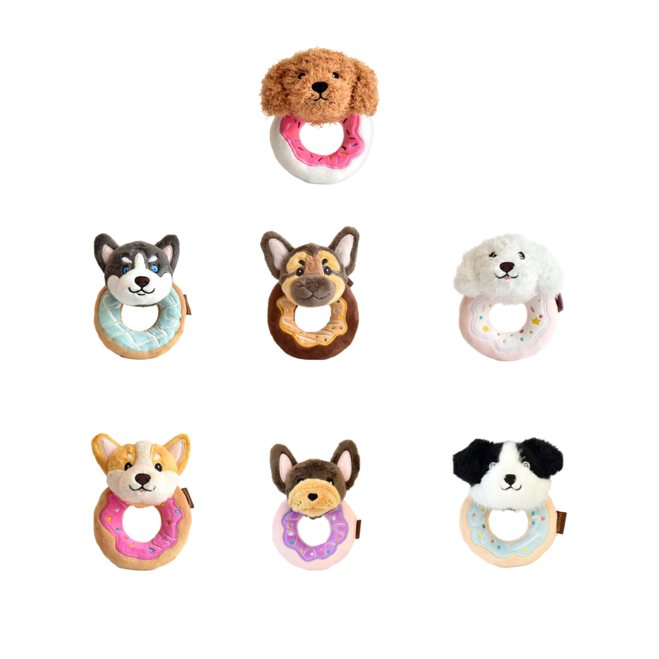 5.7" Squeaky Donut Dog Toy - Soft Plush Chew Toy, Interactive Tug-of-War, Durable for Small & Medium Dogs