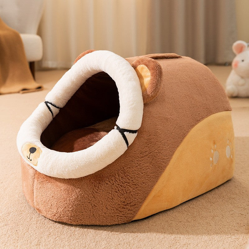 Cozy Pet Nest - Warm Semienclosed Plush Bed, S/M/L/XL/XXL with Detachable Mat for Cats & Dogs