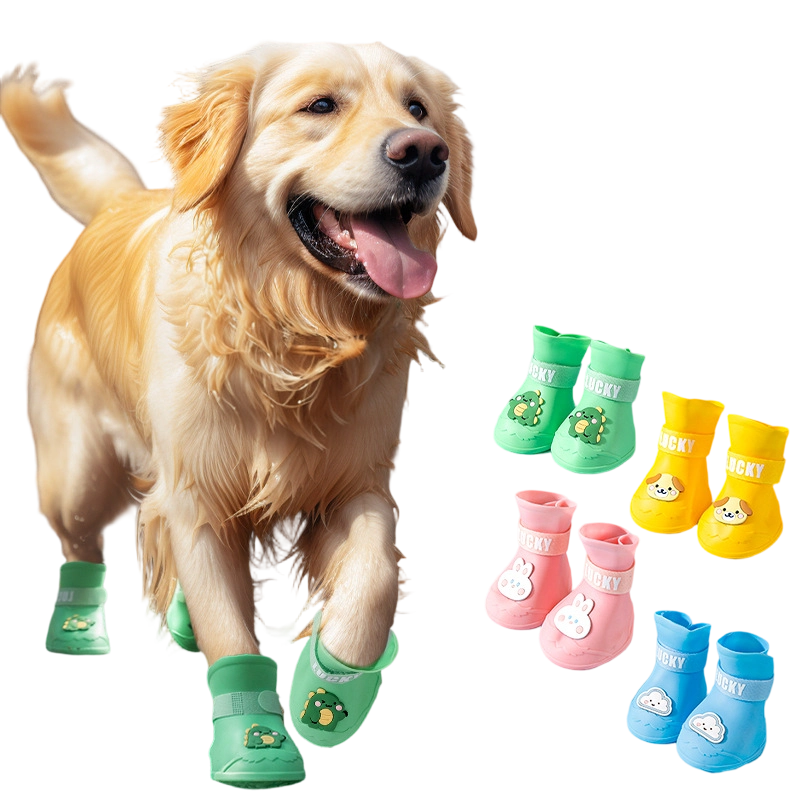 Cartoon Silicone Dog Rain Boots - Waterproof Non-Slip , for Medium & Large Dogs 4 Colors