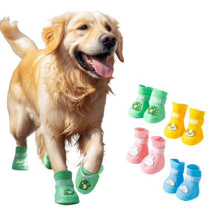 Cartoon Silicone Dog Rain Boots - Waterproof Non-Slip , for Medium & Large Dogs 4 Colors