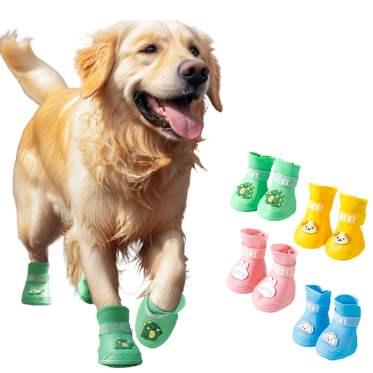Cartoon Silicone Dog Rain Boots - Waterproof Non-Slip , for Medium & Large Dogs 4 Colors