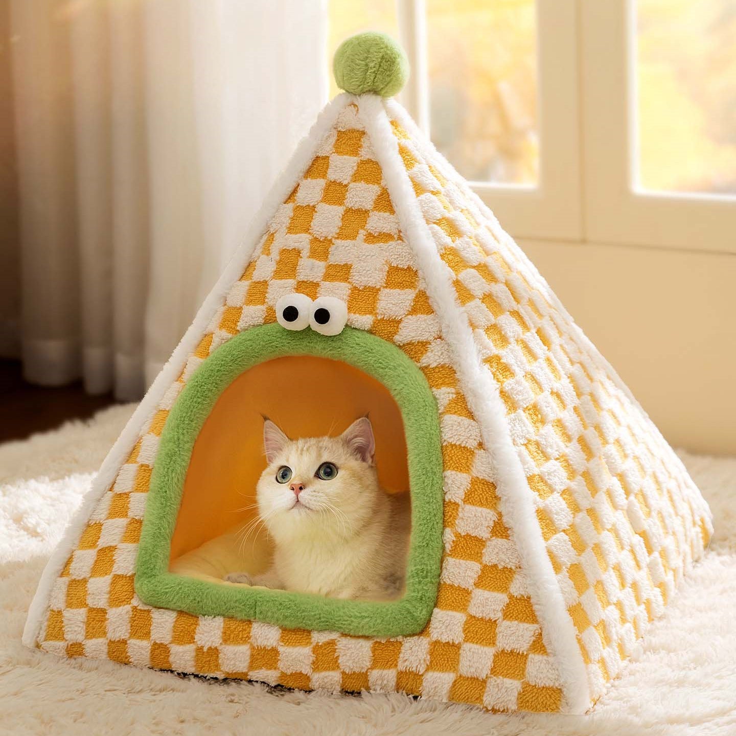 Winter Tent-Style Cat House - Soft Plush for Cozy Comfort, Stable Structure & Non-Slip Bottom, Warm Shelter for Indoor Cats & Small Dogs