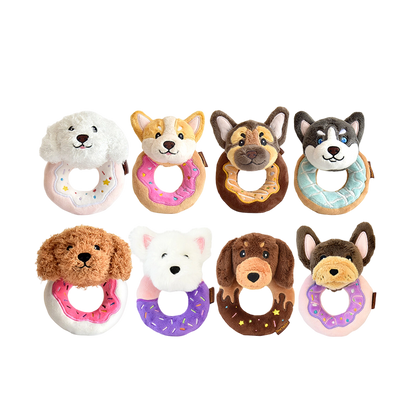 5.7" Squeaky Donut Dog Toy - Soft Plush Chew Toy, Interactive Tug-of-War, Durable for Small & Medium Dogs