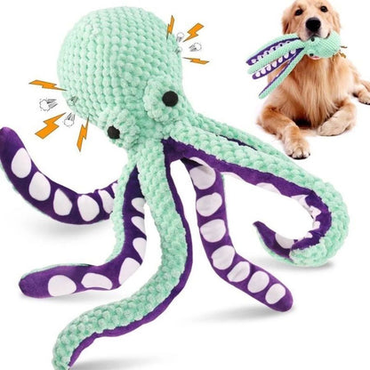 Squeaky Dog Toy - 13x3.4" Plush Stuffed, Octopus  Interactive Soft Puppy Toy