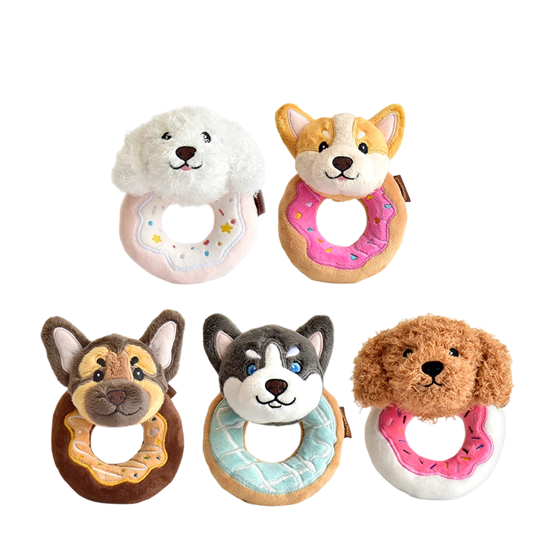 5.7" Squeaky Donut Dog Toy - Soft Plush Chew Toy, Interactive Tug-of-War, Durable for Small & Medium Dogs