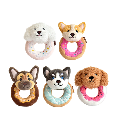5.7" Squeaky Donut Dog Toy - Soft Plush Chew Toy, Interactive Tug-of-War, Durable for Small & Medium Dogs