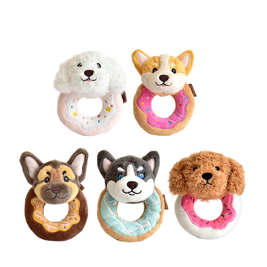 5.7" Squeaky Donut Dog Toy - Soft Plush Chew Toy, Interactive Tug-of-War, Durable for Small & Medium Dogs