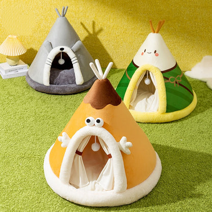 Winter Cat Teepee Tent Bed,Warm Indoor Pet Tent House for Cats(S-XL)