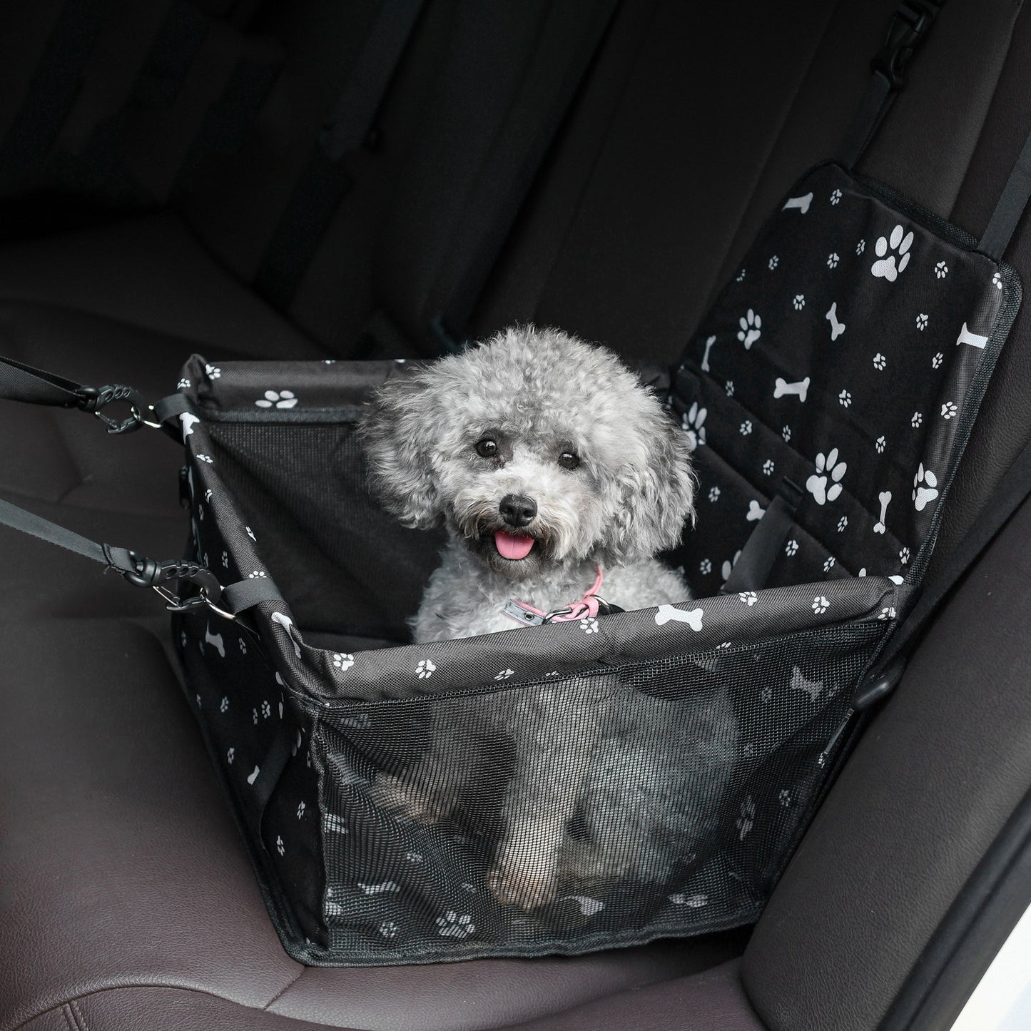 Dog Car Seat - Safe Travel Bed with Clip-On Leash, 25lbs Max for Small & Medium Dogs