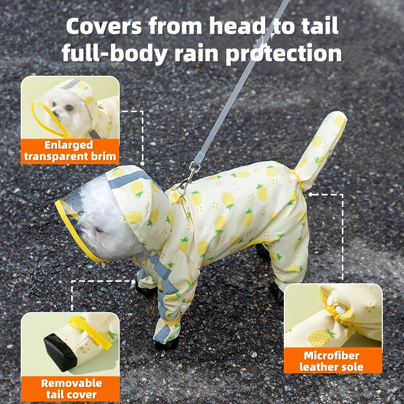Full-Body Dog Rain Poncho - Cartoon Fruit Print, Waterproof Leash Hole for Small/Medium Dogs