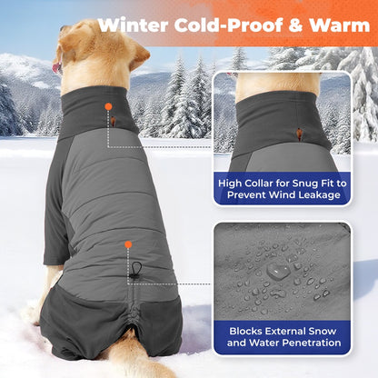 Dog Winter Coat - Windproof Waterproof Thick Cotton, Full-Body Jumpsuit M/L/XL