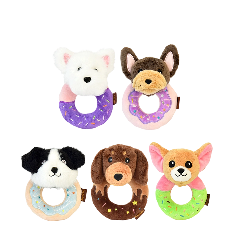 5.7" Squeaky Donut Dog Toy - Soft Plush Chew Toy, Interactive Tug-of-War, Durable for Small & Medium Dogs