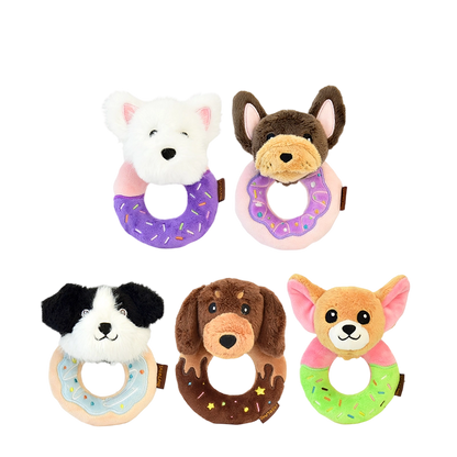 5.7" Squeaky Donut Dog Toy - Soft Plush Chew Toy, Interactive Tug-of-War, Durable for Small & Medium Dogs