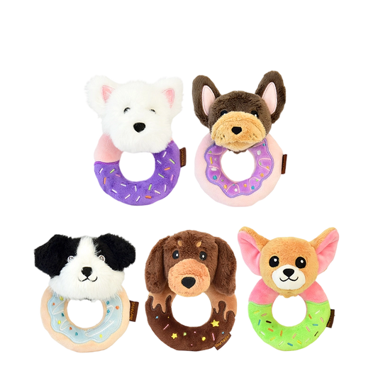 5.7" Squeaky Donut Dog Toy - Soft Plush Chew Toy, Interactive Tug-of-War, Durable for Small & Medium Dogs