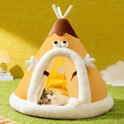 Winter Cat Teepee Tent Bed,Warm Indoor Pet Tent House for Cats(S-XL)