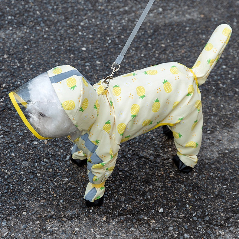 Full-Body Dog Rain Poncho - Cartoon Fruit Print, Waterproof Leash Hole for Small/Medium Dogs
