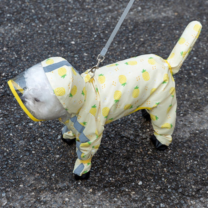 Full-Body Dog Rain Poncho - Cartoon Fruit Print, Waterproof Leash Hole for Small/Medium Dogs