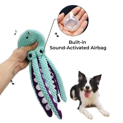 Squeaky Dog Toy - 13x3.4" Plush Stuffed, Octopus  Interactive Soft Puppy Toy
