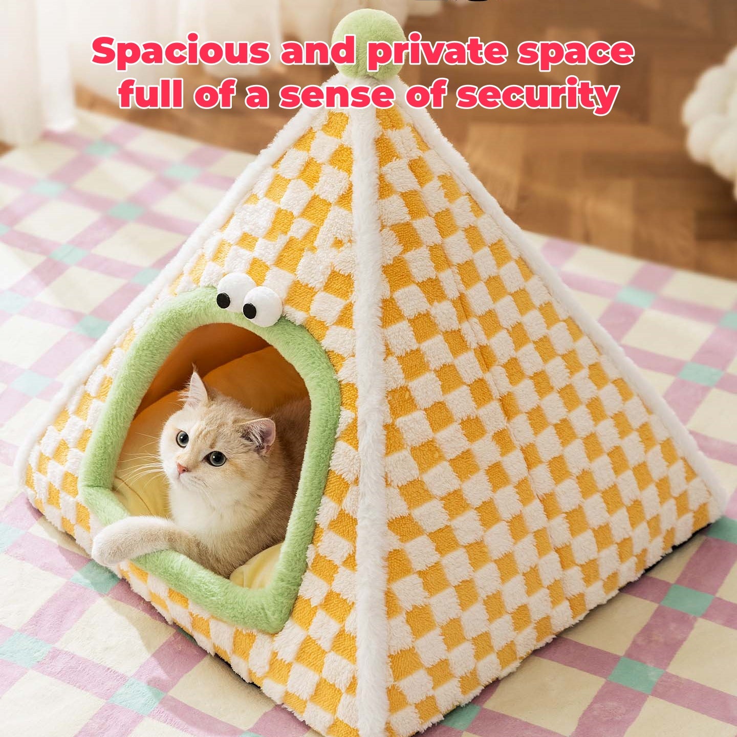Winter Tent-Style Cat House - Soft Plush for Cozy Comfort, Stable Structure & Non-Slip Bottom, Warm Shelter for Indoor Cats & Small Dogs