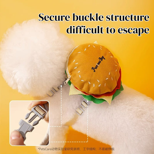 Dog Backpack Harness - Cute Detachable Hamburger Fries, Adjustable with Leash for Small Dogs