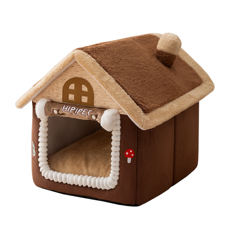 Winter Warm Cat House - Enclosed with Door Curtain, Cozy Pet House for Indoor Cats Small Dogs
