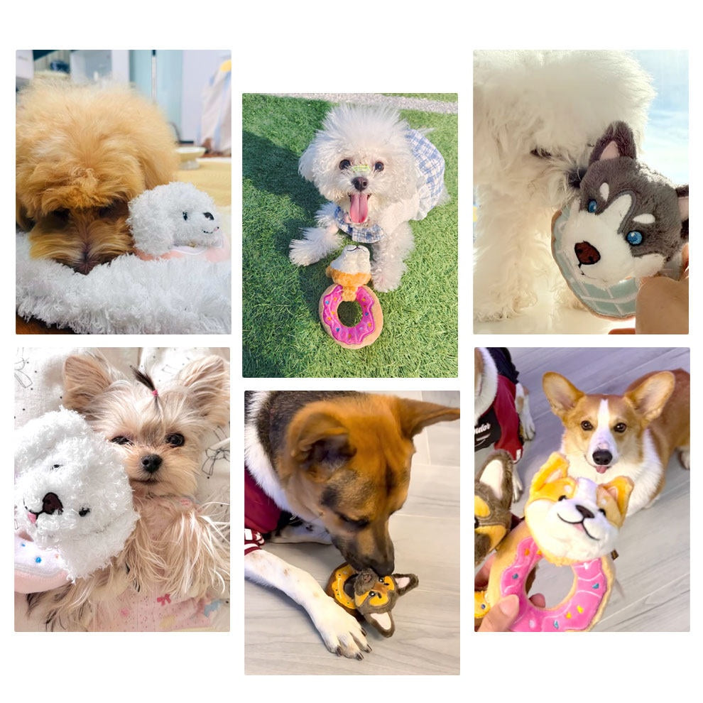 5.7" Squeaky Donut Dog Toy - Soft Plush Chew Toy, Interactive Tug-of-War, Durable for Small & Medium Dogs