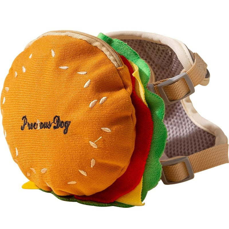 Dog Backpack Harness - Cute Detachable Hamburger Fries, Adjustable with Leash for Small Dogs