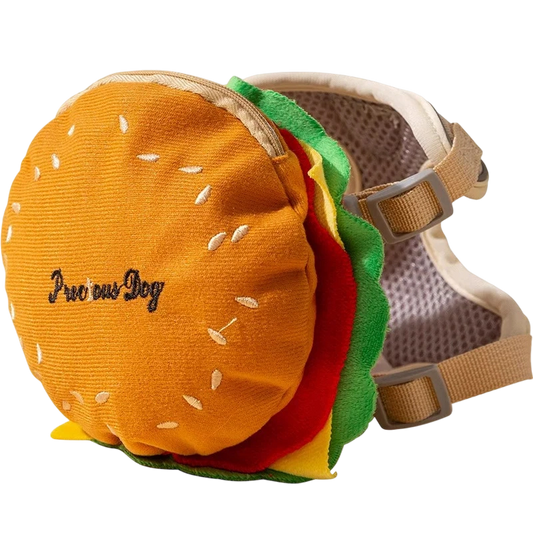 Dog Backpack Harness - Cute Detachable Hamburger Fries, Adjustable with Leash for Small Dogs