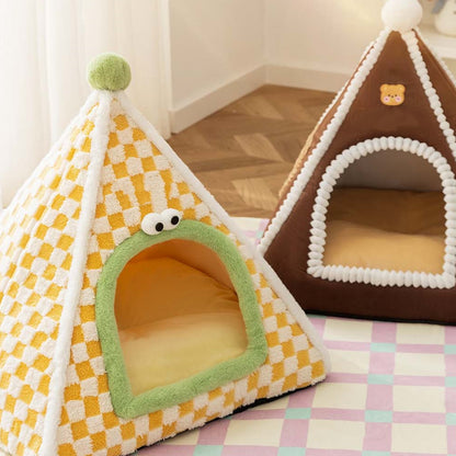 Winter Tent-Style Cat House - Soft Plush for Cozy Comfort, Stable Structure & Non-Slip Bottom, Warm Shelter for Indoor Cats & Small Dogs