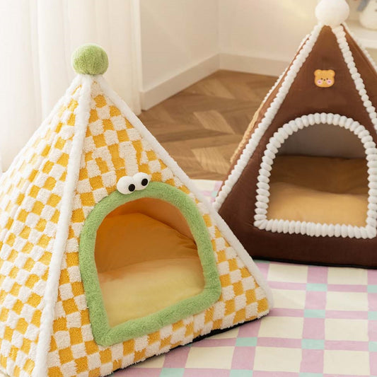 Winter Tent-Style Cat House - Soft Plush for Cozy Comfort, Stable Structure & Non-Slip Bottom, Warm Shelter for Indoor Cats & Small Dogs