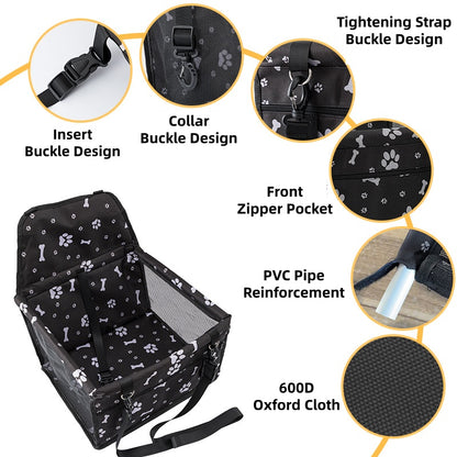 Dog Car Seat - Safe Travel Bed with Clip-On Leash, 25lbs Max for Small & Medium Dogs