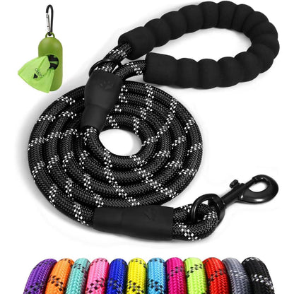 Rope Dog Leash 4-10 FT with Comfortable Padded Handle, Highly Reflective Threads Leash for Medium Large Dogs, 8 Colors