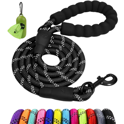 Rope Dog Leash 4-10 FT with Comfortable Padded Handle, Highly Reflective Threads Leash for Medium Large Dogs, 8 Colors