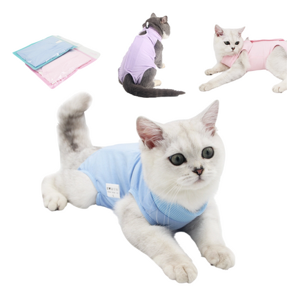 Cat Recovery Suit - Anti-Lick Breathable Elastic, Spay/Weaning Onesie S M L Pink/Blue/Purple