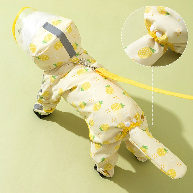 Full-Body Dog Rain Poncho - Cartoon Fruit Print, Waterproof Leash Hole for Small/Medium Dogs