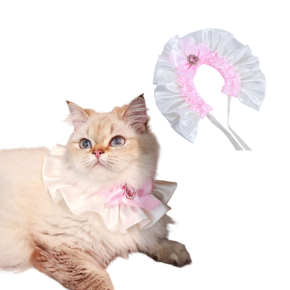 Cat Lace Bib Collar with Bow - Decorative Pet Scarf Bandana, Small Size Dress-Up Costume Accessories
