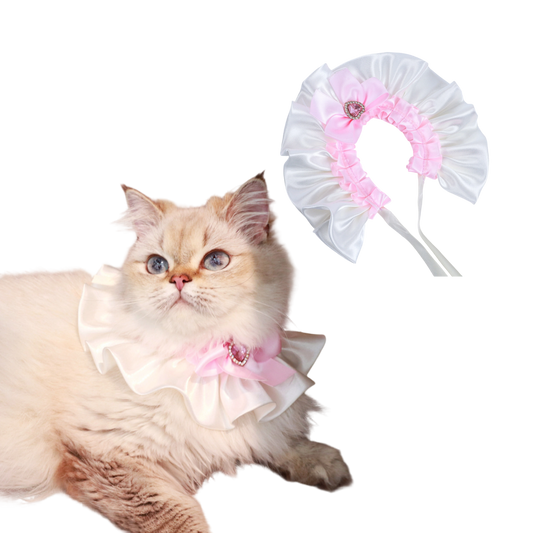 Cat Lace Bib Collar with Bow - Decorative Pet Scarf Bandana, Small Size Dress-Up Costume Accessories