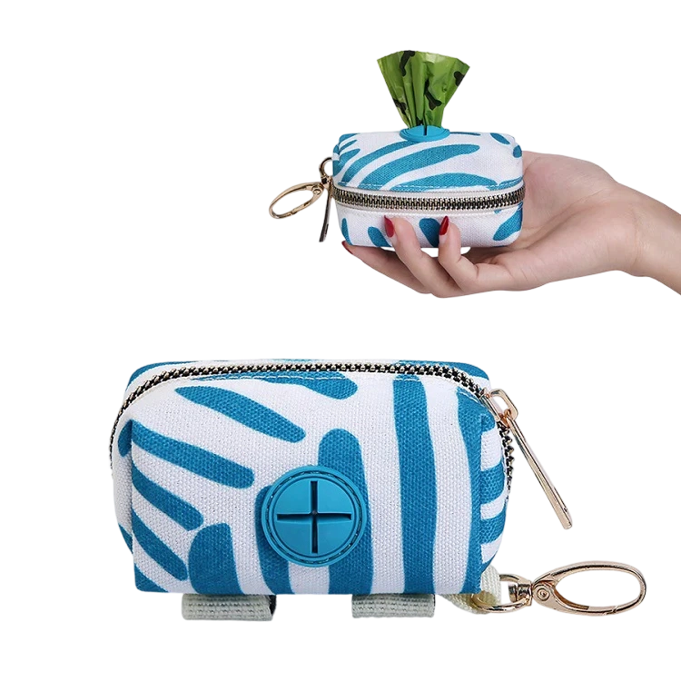 Dog Poop Bag Holder, Leash-Mounted Doggie Waste Dispenser - Soft Fabric Doggy Potty Pouch