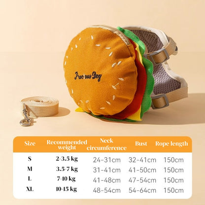 Dog Backpack Harness - Cute Detachable Hamburger Fries, Adjustable with Leash for Small Dogs