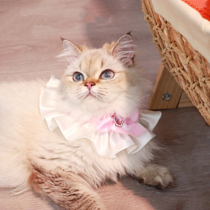 Cat Lace Bib Collar with Bow - Decorative Pet Scarf Bandana, Small Size Dress-Up Costume Accessories