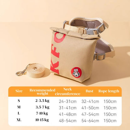 Dog Backpack Harness - Cute Detachable Hamburger Fries, Adjustable with Leash for Small Dogs
