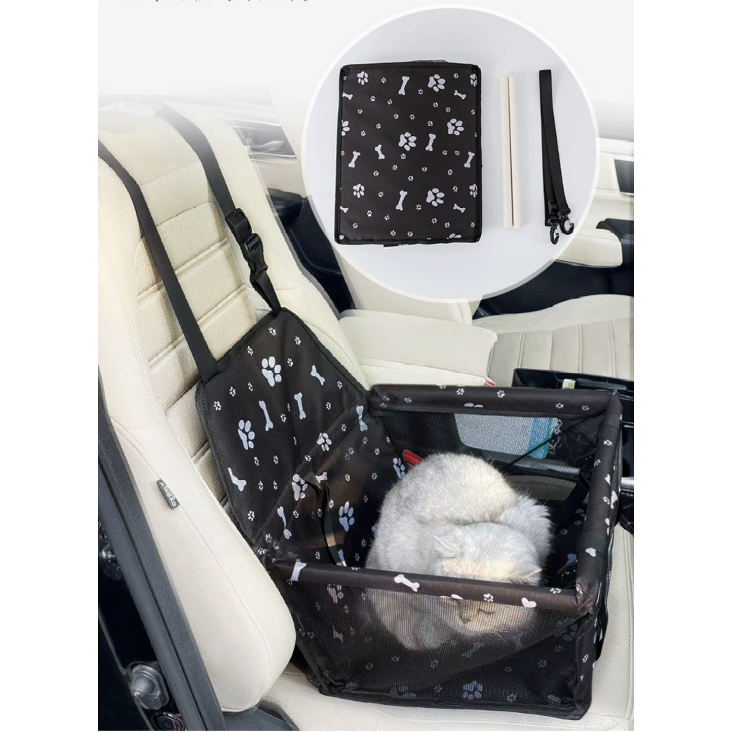 Dog Car Seat - Safe Travel Bed with Clip-On Leash, 25lbs Max for Small & Medium Dogs