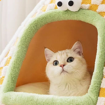 Winter Tent-Style Cat House - Soft Plush for Cozy Comfort, Stable Structure & Non-Slip Bottom, Warm Shelter for Indoor Cats & Small Dogs