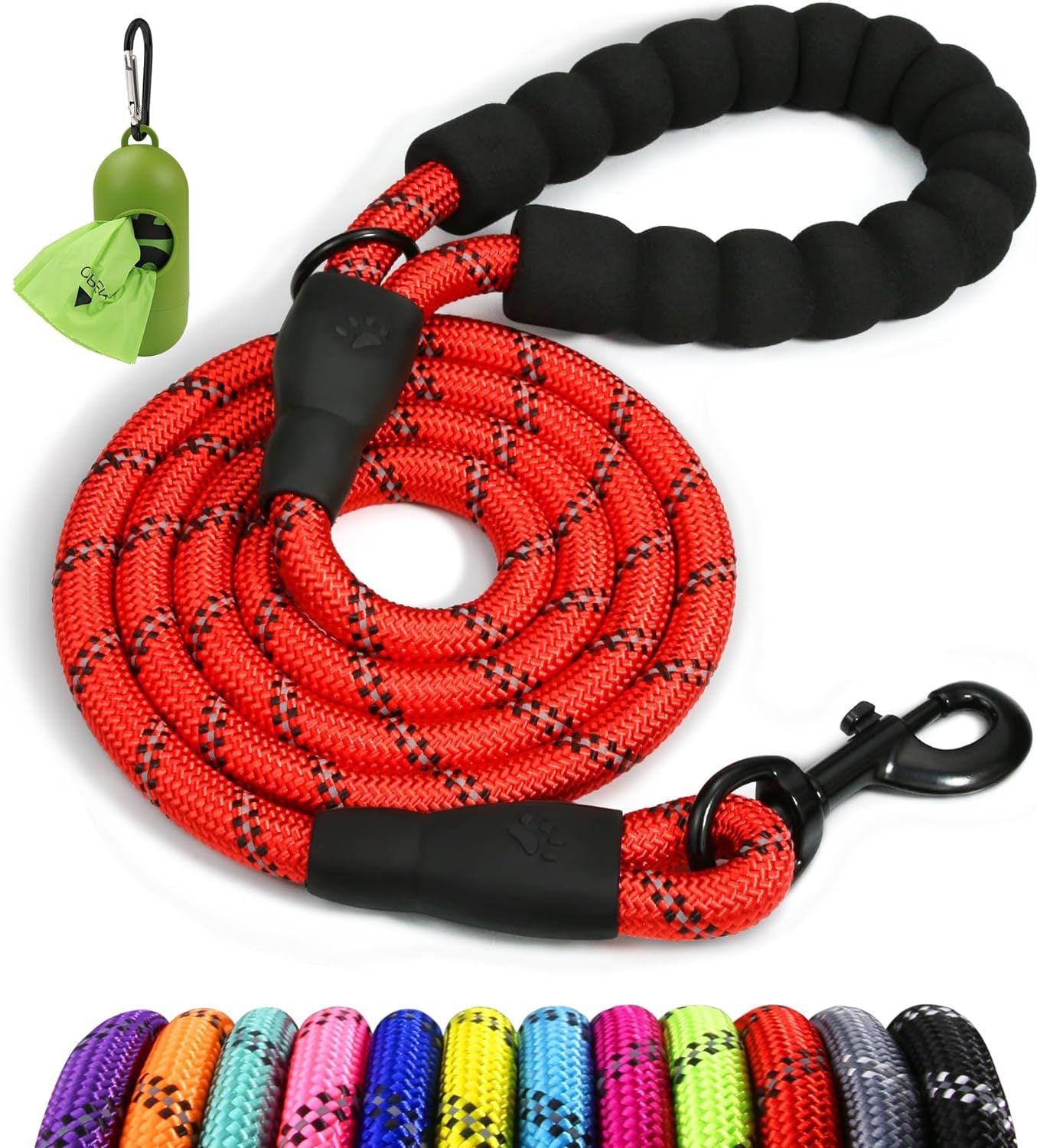 Rope Dog Leash 4-10 FT with Comfortable Padded Handle, Highly Reflective Threads Leash for Medium Large Dogs, 8 Colors