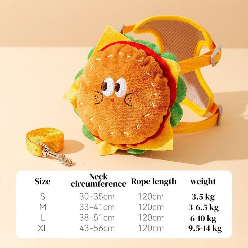 Dog Backpack Harness - Cute Detachable Hamburger Fries, Adjustable with Leash for Small Dogs